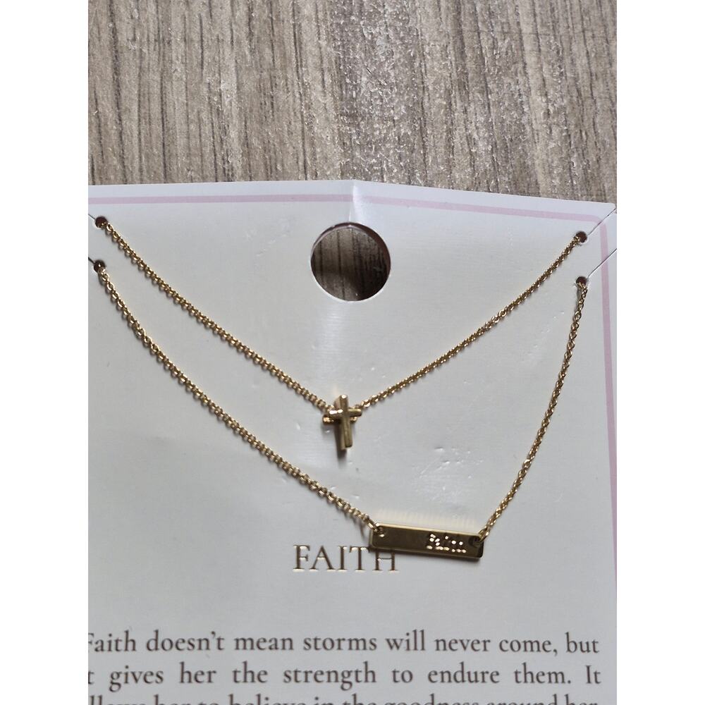 Target Beautiful 2 Piece 14K Gold Necklace Set 16" +2" Cross & "Faith" Bar s28 - Picture 2 of 6